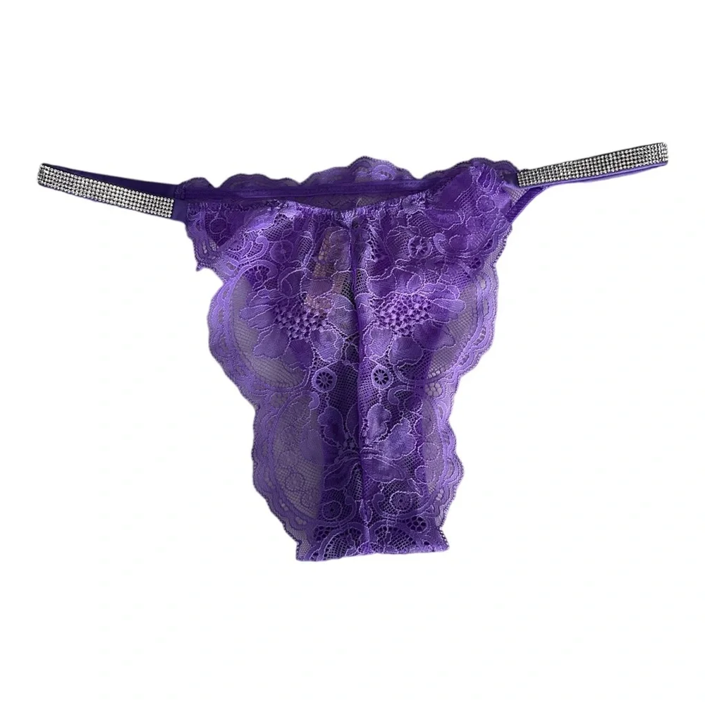 VICTORIA’S SECRET Women’s Lace Bikini Cut Rhinestone Strap Panties in Lavender - Picture 3 of 3